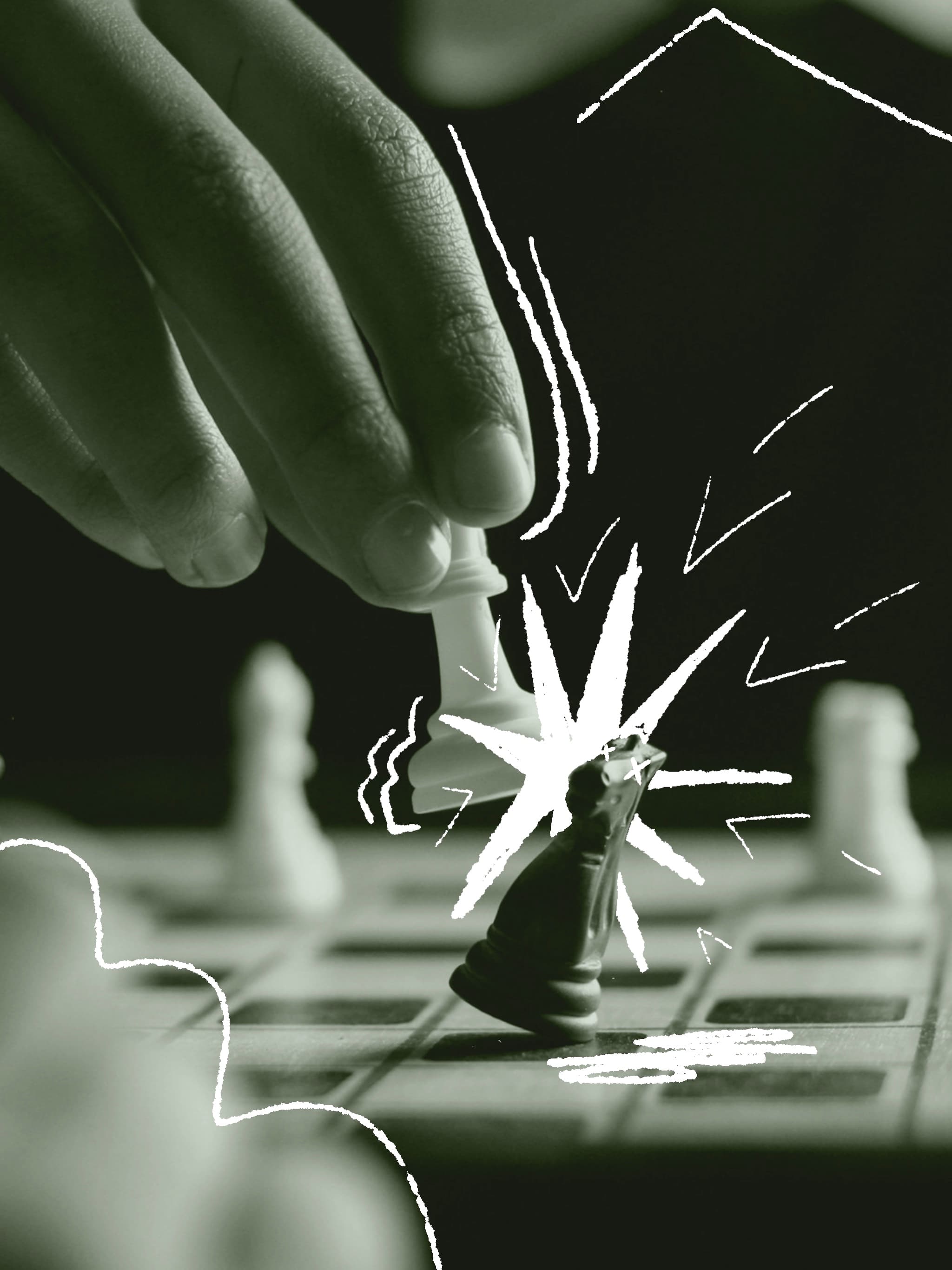 A photograph of a chess game, a player is taking a night with it's white pawn.